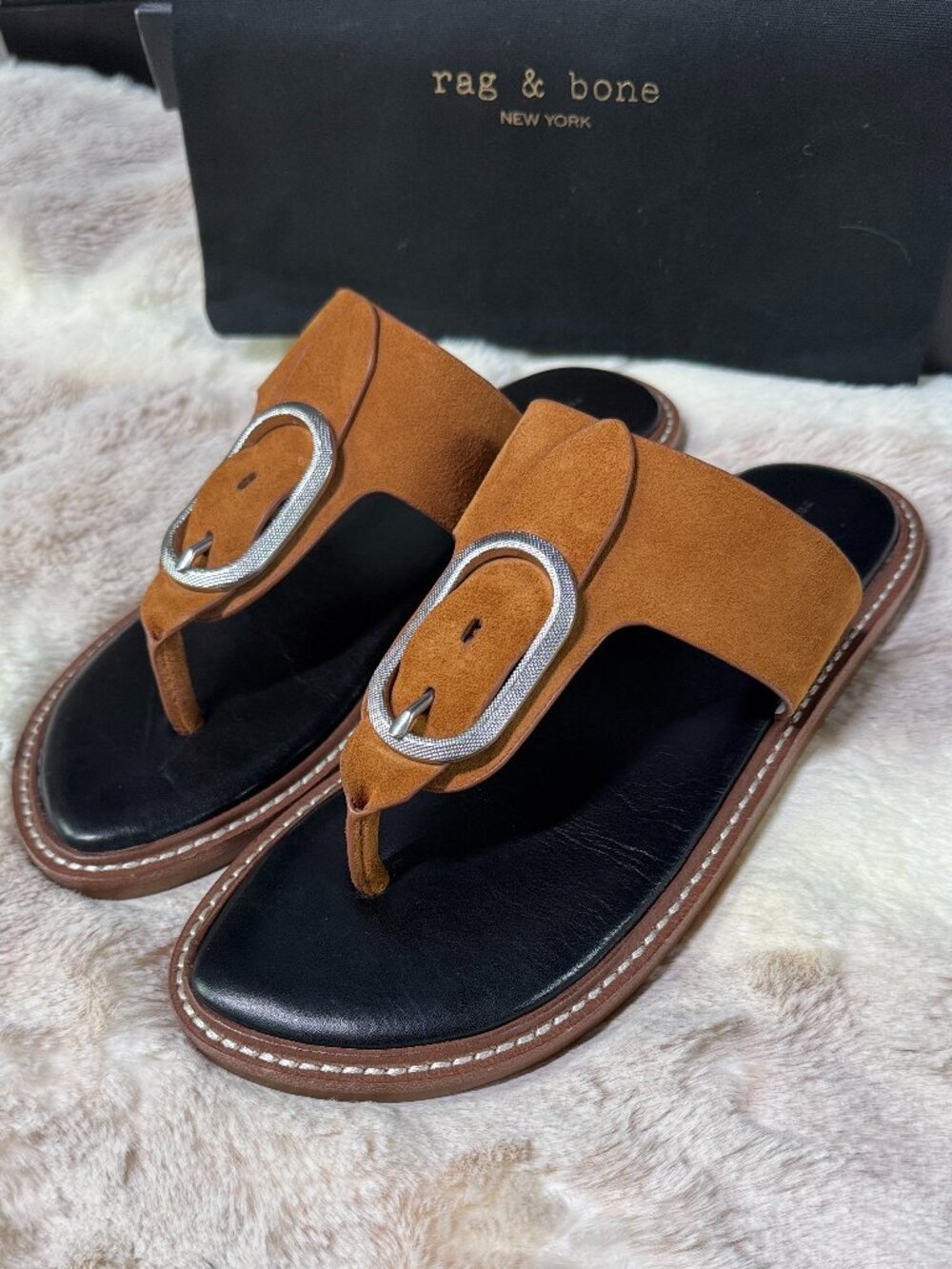 Rag & Bone Ansley Cuoro Tan Suede Thong Sandals Size EU 37